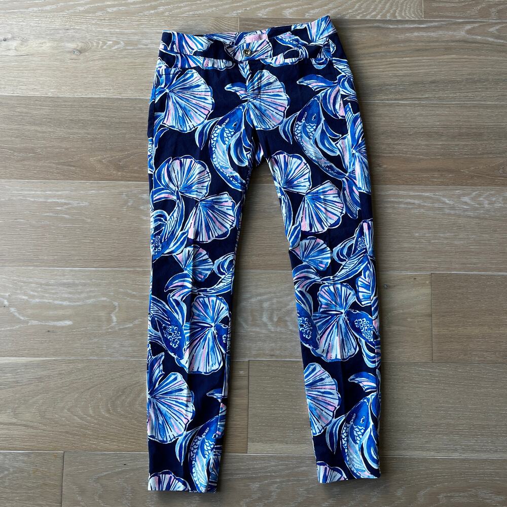 Lilly Pulitzer Kelly Skinny Ankle Pants A Reel Life Navy sz 0